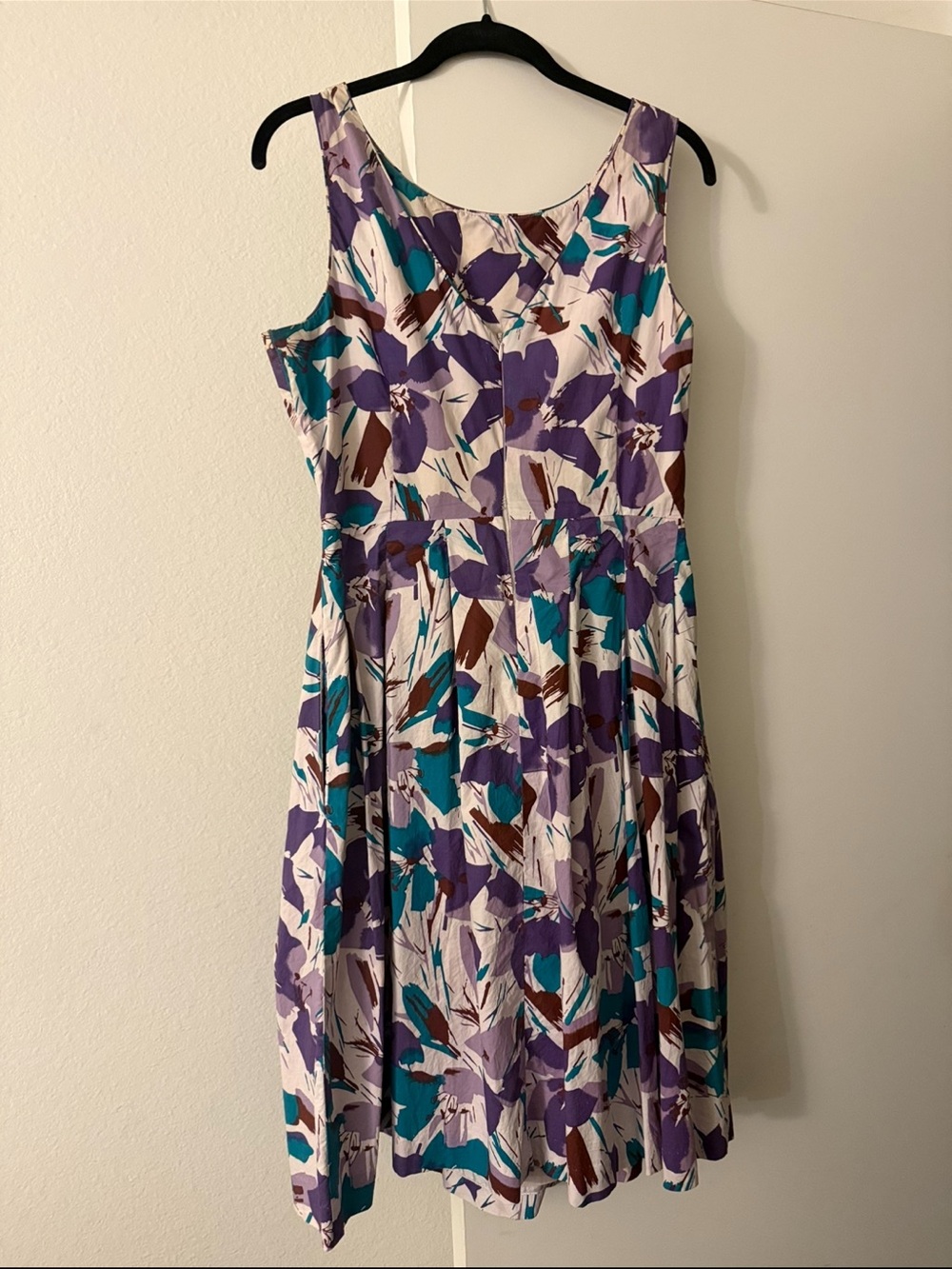 Carole Little 10 Floral pleated Cotton Sundress Purples Teal Fit & Flare preppy